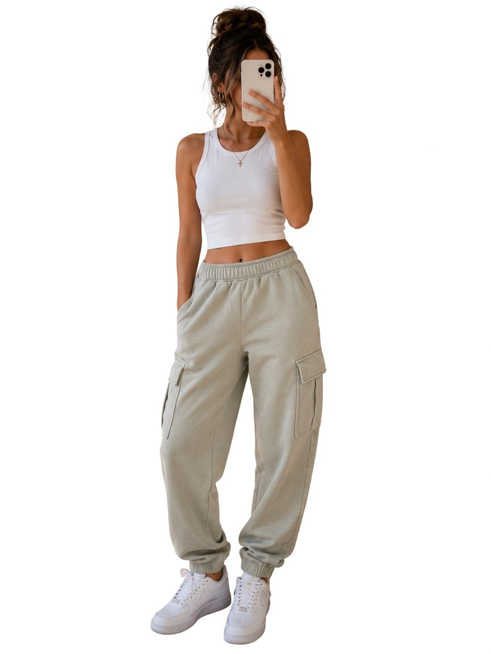 American Eagle Sage Cargo Jogger Sweatpants Soft Fleece Lounge Athleisure S